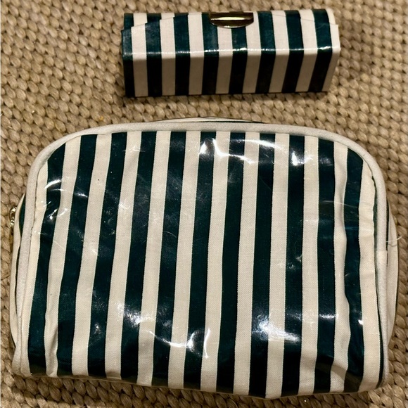 Women’s Striped Travel Cosmetic Case/Bag & Matching Lipstick Holder w/ Mirror - Picture 2 of 16